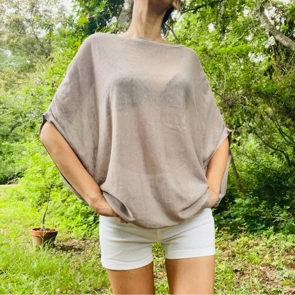 Joie Linen Silk Blend Oversized Blouse Size XS Tan Brown Mushroom Taupe - Picture 6 of 10